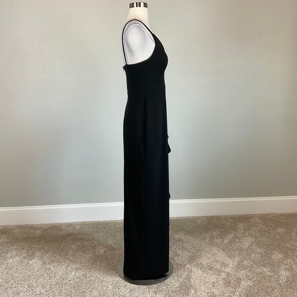 XSCAPE Sleeveless Ruffled Thigh Slit V-Neck Evening Gown Black Size 6 Formal - Picture 3 of 13